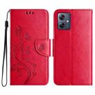 For Motorola Moto G35 Butterfly Flower Pattern Flip Leather Phone Case(Red) - 1