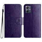 For Motorola Moto G35 Butterfly Flower Pattern Flip Leather Phone Case(Dark Purple) - 1