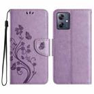 For Motorola Moto G35 Butterfly Flower Pattern Flip Leather Phone Case(Light Purple) - 1
