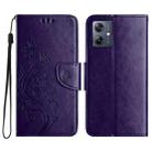 For Motorola Moto G55 Butterfly Flower Pattern Flip Leather Phone Case(Dark Purple) - 1