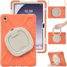 For Samsung Galaxy Tab A9+ Silicone Hybrid PC Tablet Case with Holder & Shoulder Strap(Living Coral) - 1