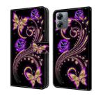 For Motorola Moto G14 Crystal 3D Shockproof Protective Leather Phone Case(Purple Flower Butterfly) - 1