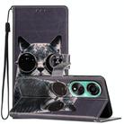 For OPPO A38 4G Colored Drawing Leather Phone Case(Sunglasses Cat) - 1
