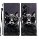 For OPPO A98 Colored Drawing Leather Phone Case(Sunglasses Cat) - 1