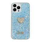 For iPhone 15 Pro Max Starry Sequin Diamond Heart Epoxy TPU Phone Case(Blue) - 1