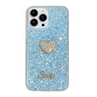 For iPhone 15 Pro Starry Sequin Diamond Heart Epoxy TPU Phone Case(Blue) - 1