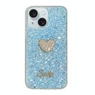 For iPhone 14 Plus Starry Sequin Diamond Heart Epoxy TPU Phone Case(Blue) - 1