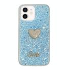 For iPhone 12 Starry Sequin Diamond Heart Epoxy TPU Phone Case(Blue) - 1
