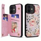 For iPhone 12 / 12 Pro Printed Double Buckle RFID Anti-theft Phone Case(Pastoral Rose) - 1