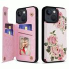 For iPhone 13 Printed Double Buckle RFID Anti-theft Phone Case(Rose) - 1