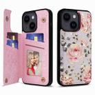 For iPhone 14 Plus Printed Double Buckle RFID Anti-theft Phone Case(Pastoral Rose) - 1