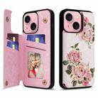 For iPhone 15 Printed Double Buckle RFID Anti-theft Phone Case(Rose) - 1