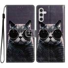For Samsung Galaxy A35 Colored Drawing Leather Phone Case(Sunglasses Cat) - 1