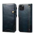 For iPhone 15 Pro Max Denior Oil Wax Cowhide Magnetic Button Genuine Leather Case(Dark Blue) - 1