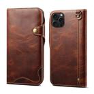 For iPhone 15 Pro Max Denior Oil Wax Cowhide Magnetic Button Genuine Leather Case(Brown) - 1