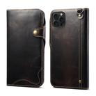 For iPhone 15 Pro Denior Oil Wax Cowhide Magnetic Button Genuine Leather Case(Black) - 1