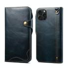 For iPhone 15 Pro Denior Oil Wax Cowhide Magnetic Button Genuine Leather Case(Dark Blue) - 1