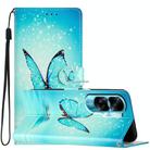 For Honor 90 Lite Colored Drawing Leather Phone Case(Blue Butterfly) - 1