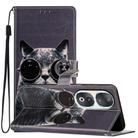 For Honor 90 Colored Drawing Leather Phone Case(Sunglasses Cat) - 1