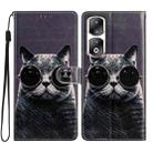 For Honor 90 Pro Colored Drawing Leather Phone Case(Sunglasses Cat) - 1