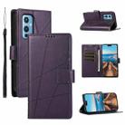 For OnePlus 9 PU Genuine Leather Texture Embossed Line Phone Case(Purple) - 1