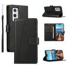 For OnePlus 9 Pro PU Genuine Leather Texture Embossed Line Phone Case(Black) - 1