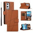 For OnePlus 9 Pro PU Genuine Leather Texture Embossed Line Phone Case(Brown) - 1