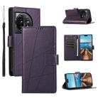 For OnePlus 11 PU Genuine Leather Texture Embossed Line Phone Case(Purple) - 1