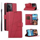For OnePlus Ace PU Genuine Leather Texture Embossed Line Phone Case(Red) - 1