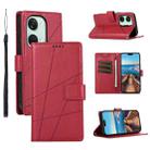 For OnePlus Ace 2V PU Genuine Leather Texture Embossed Line Phone Case(Red) - 1