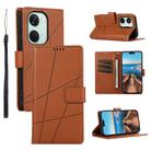 For OnePlus Ace 2V PU Genuine Leather Texture Embossed Line Phone Case(Brown) - 1