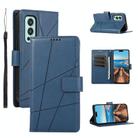 For OnePlus Nord 2 5G PU Genuine Leather Texture Embossed Line Phone Case(Blue) - 1