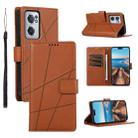 For OnePlus Nord 2 5G PU Genuine Leather Texture Embossed Line Phone Case(Brown) - 1