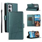 For OnePlus Nord 2 5G PU Genuine Leather Texture Embossed Line Phone Case(Green) - 1