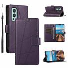 For OnePlus Nord 2 5G PU Genuine Leather Texture Embossed Line Phone Case(Purple) - 1