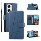 For OnePlus Nord 2T PU Genuine Leather Texture Embossed Line Phone Case(Blue) - 1