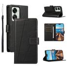 For OnePlus Nord 2T PU Genuine Leather Texture Embossed Line Phone Case(Black) - 1