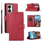 For OnePlus Nord 2T PU Genuine Leather Texture Embossed Line Phone Case(Red) - 1