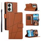 For OnePlus Nord 2T PU Genuine Leather Texture Embossed Line Phone Case(Brown) - 1