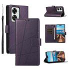 For OnePlus Nord 2T PU Genuine Leather Texture Embossed Line Phone Case(Purple) - 1