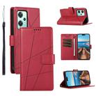 For OnePlus Nord CE 2 Lite 5G PU Genuine Leather Texture Embossed Line Phone Case(Red) - 1