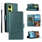 For OnePlus Nord CE 3 Lite PU Genuine Leather Texture Embossed Line Phone Case(Green) - 1