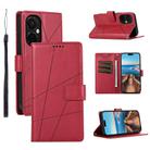 For OnePlus Nord CE 3 PU Genuine Leather Texture Embossed Line Phone Case(Red) - 1