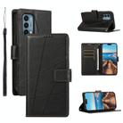 For OnePlus Nord N200 5G PU Genuine Leather Texture Embossed Line Phone Case(Black) - 1