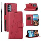 For OnePlus Nord N200 5G PU Genuine Leather Texture Embossed Line Phone Case(Red) - 1