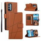 For OnePlus Nord N200 5G PU Genuine Leather Texture Embossed Line Phone Case(Brown) - 1