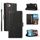 For iPhone SE 2022 / SE 2020 PU Genuine Leather Texture Embossed Line Phone Case(Black) - 1