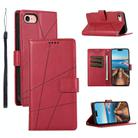 For iPhone SE 2022 / SE 2020 PU Genuine Leather Texture Embossed Line Phone Case(Red) - 1