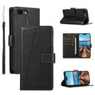 For iPhone 8 Plus / 7 Plus PU Genuine Leather Texture Embossed Line Phone Case(Black) - 1