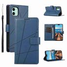 For iPhone 11 PU Genuine Leather Texture Embossed Line Phone Case(Blue) - 1
